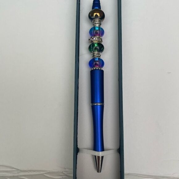 HANDCRAFTED BEADED BLUE PEN IN GIFT BOX - Picture 3 of 4